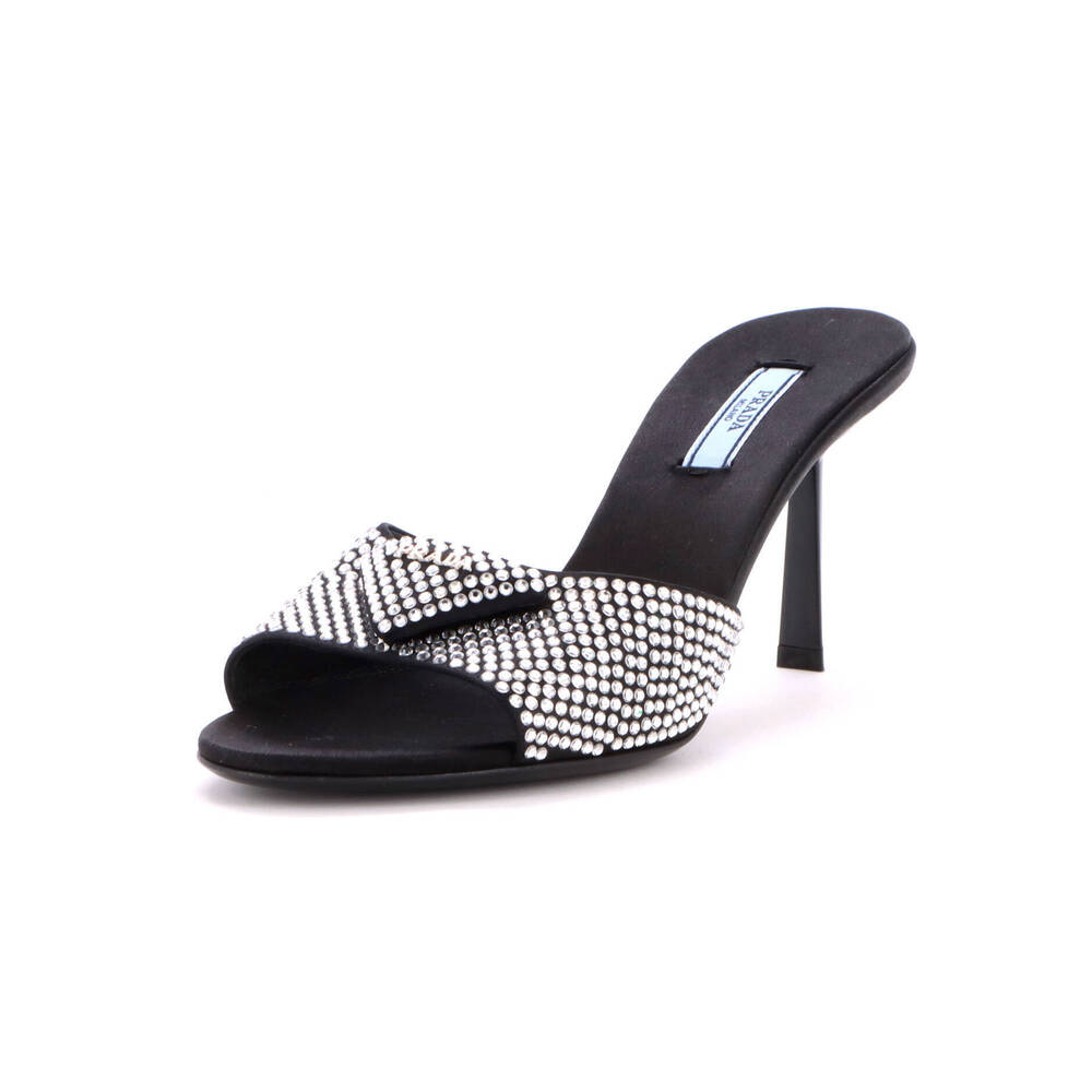 Prada Women's Triangle Logo Kitten Heeled Sandals